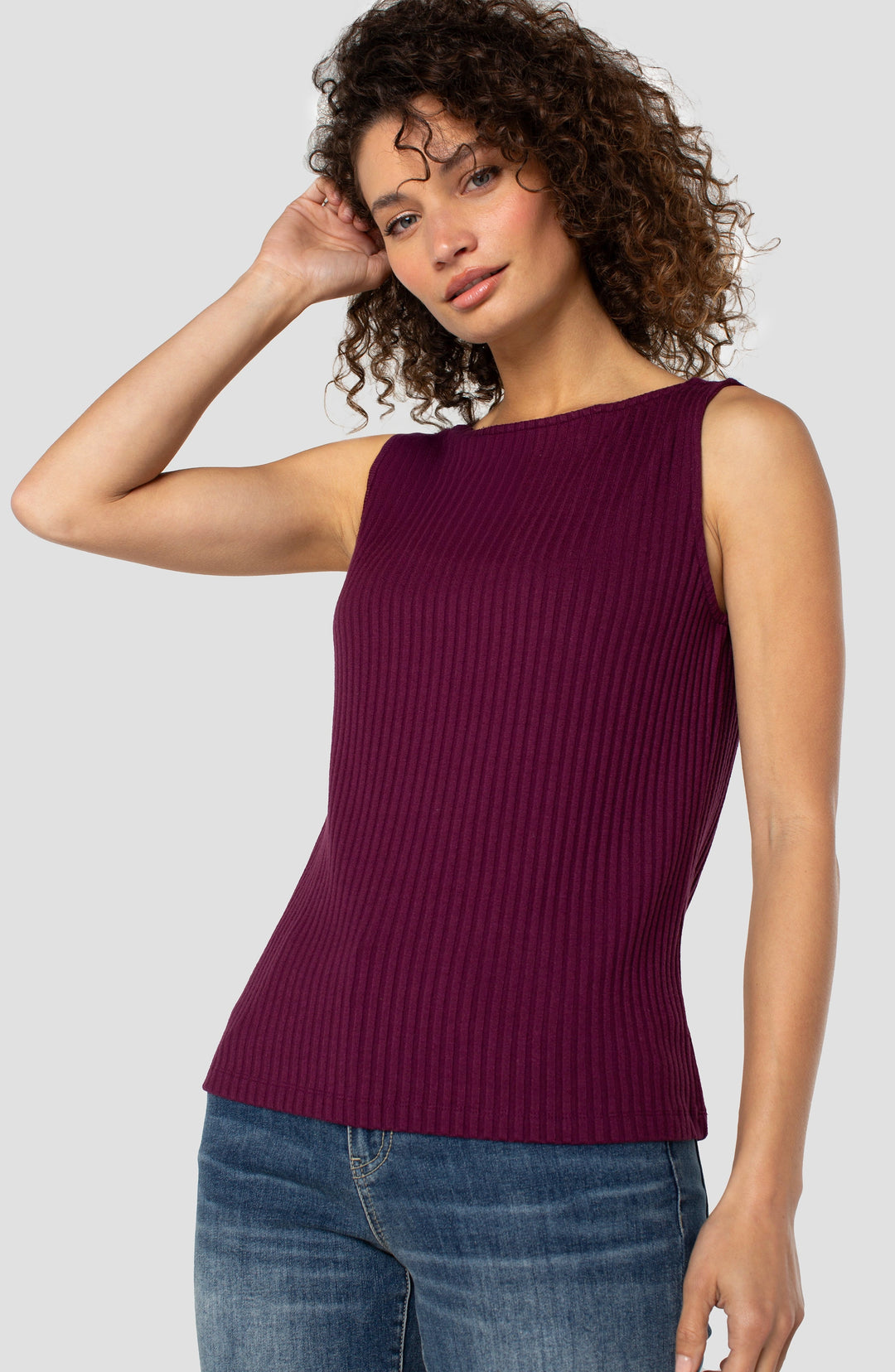 Sleeveless Boat Neck Top in Wine Berry