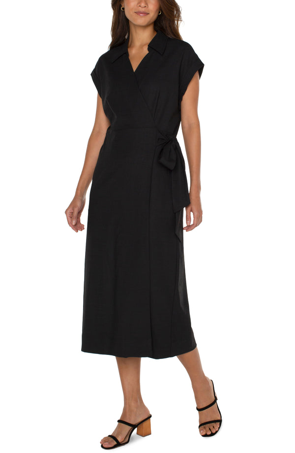 Collared Wrap Dress in Black