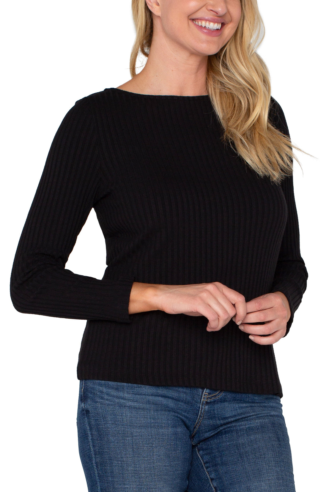 Long Sleeve Boat Neck Top in Black