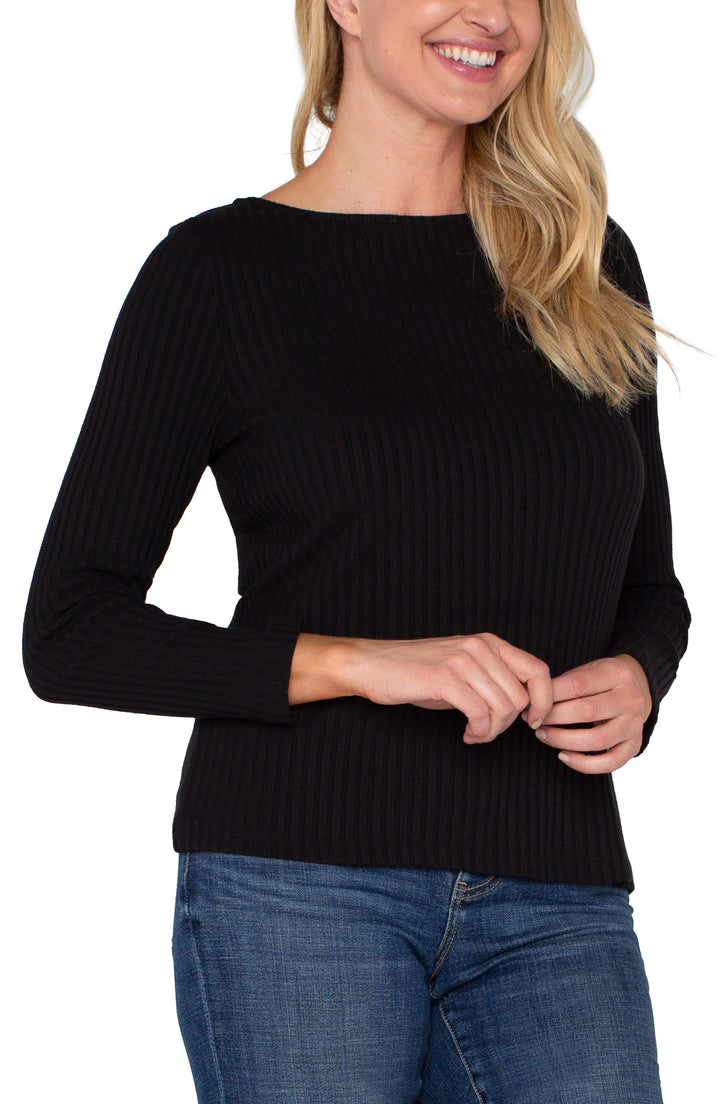 Long Sleeve Boat Neck Top in Black
