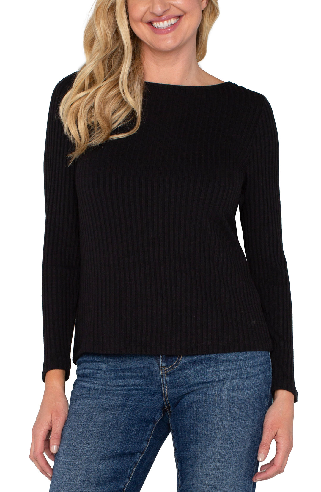 Long Sleeve Boat Neck Top in Black