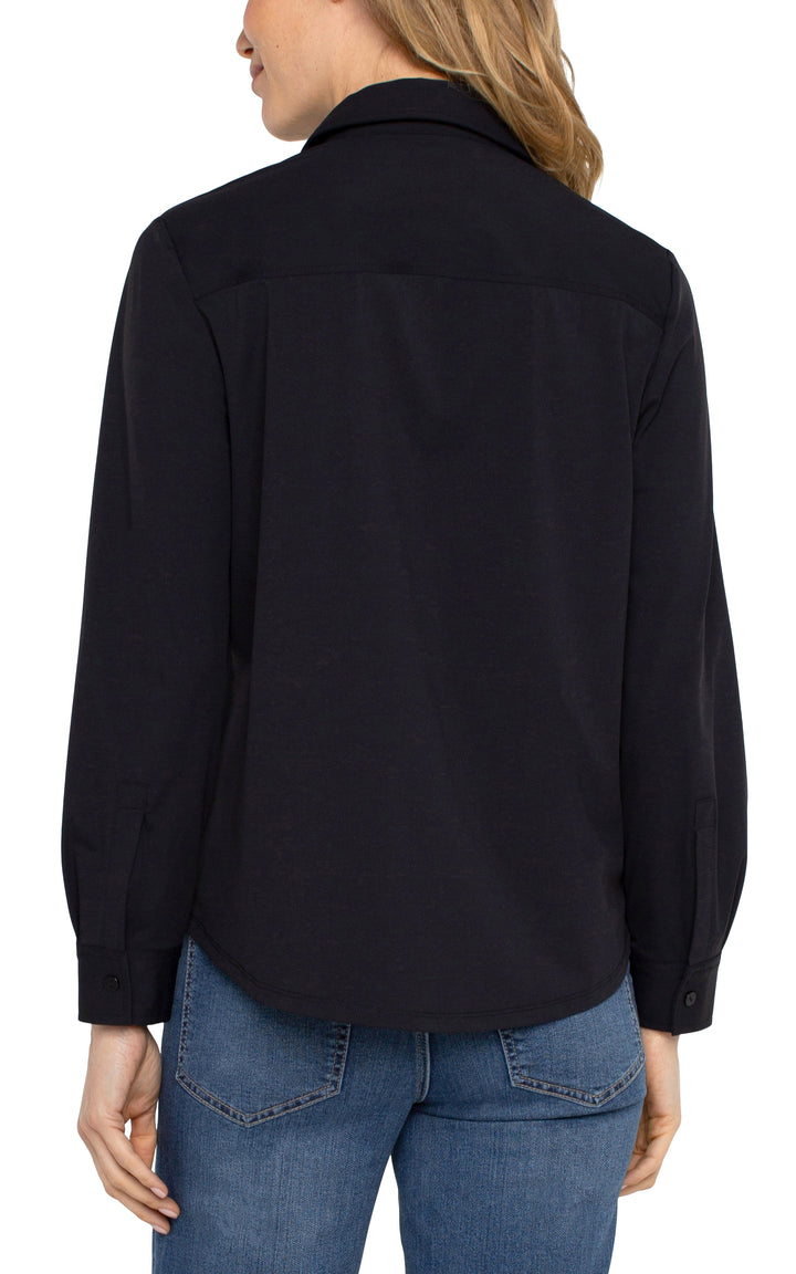 Long Sleeve Button Front Knit Shirt in Black