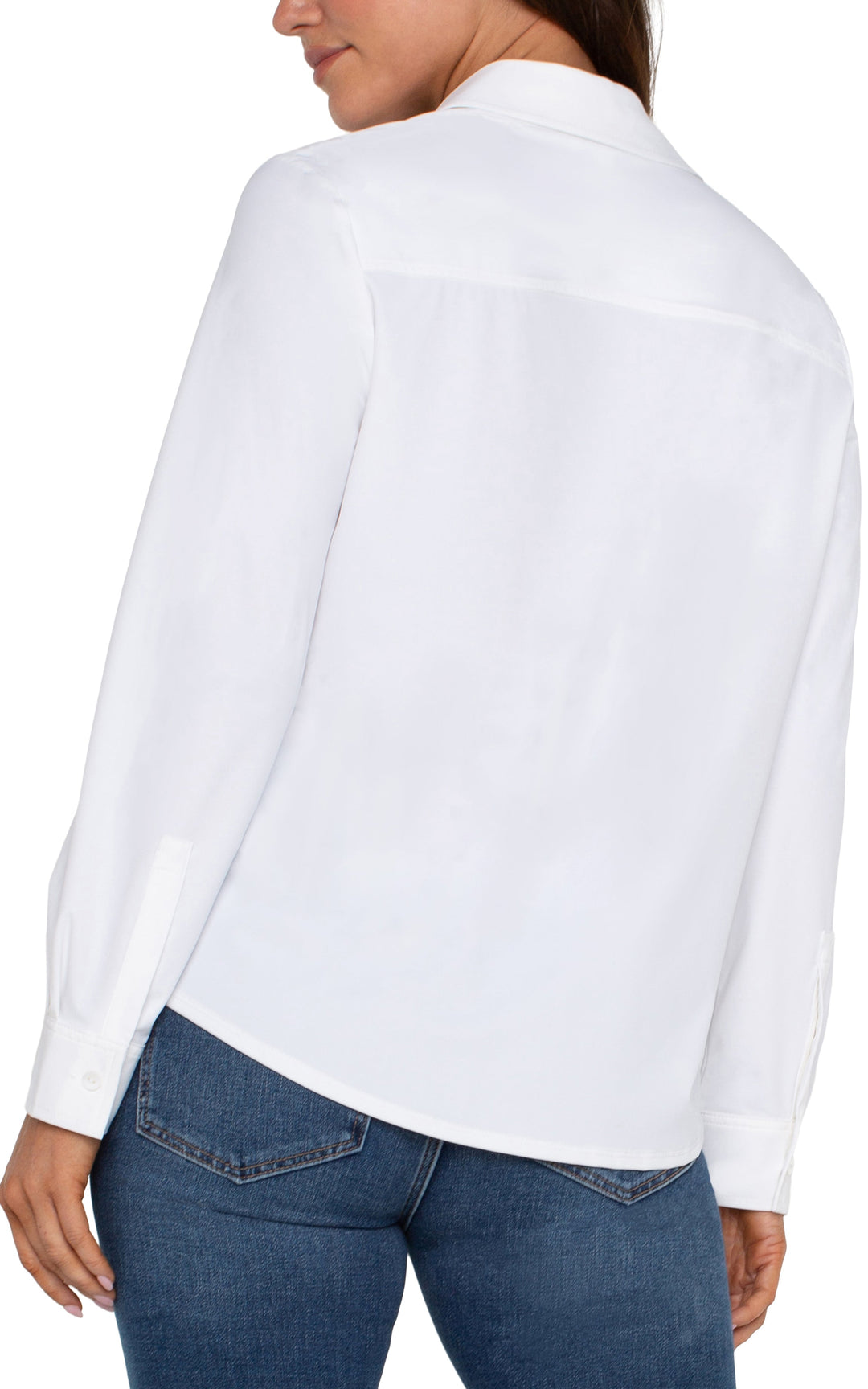 Long Sleeve Button Front Knit Shirt in White