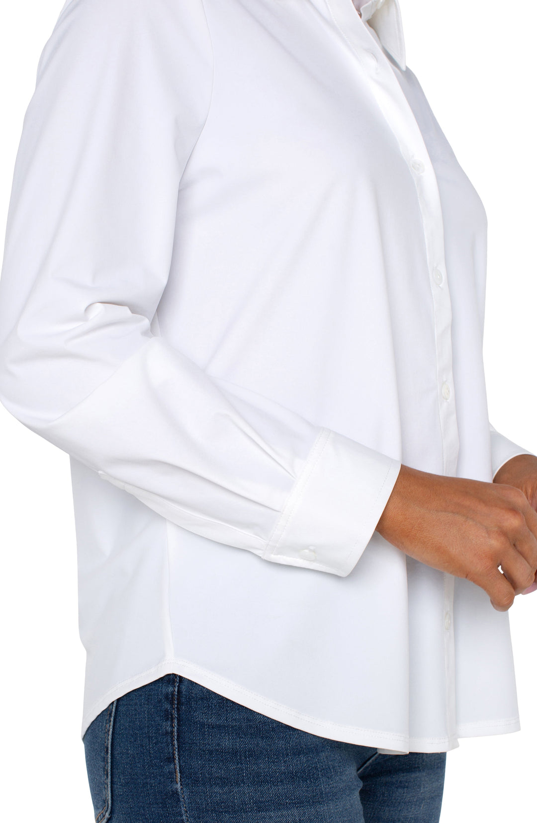 Long Sleeve Button Front Knit Shirt in White