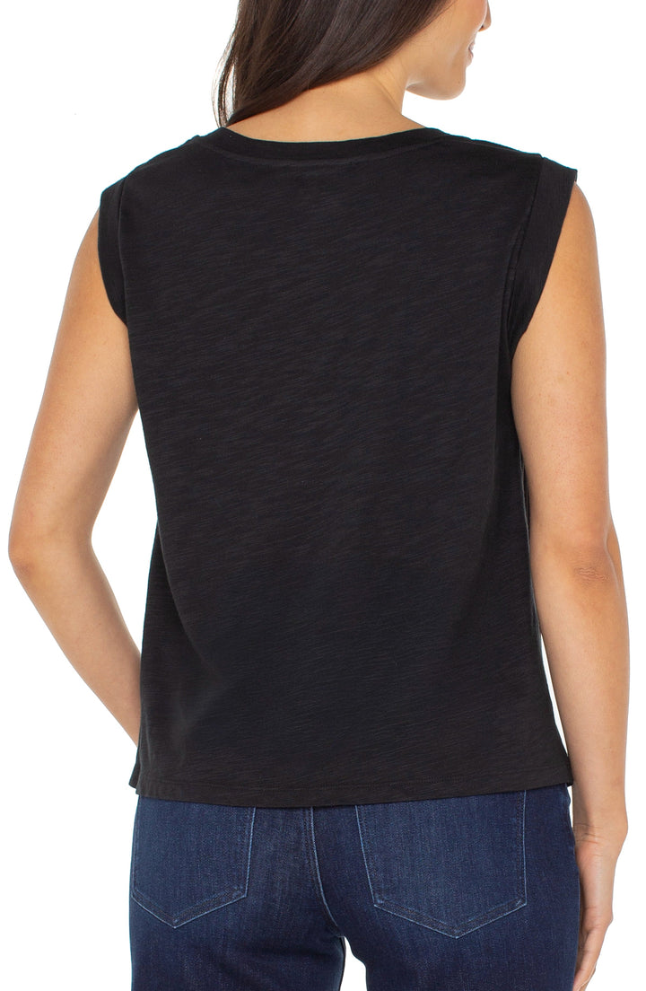 Sleeveless Woven To Knit Top in Black