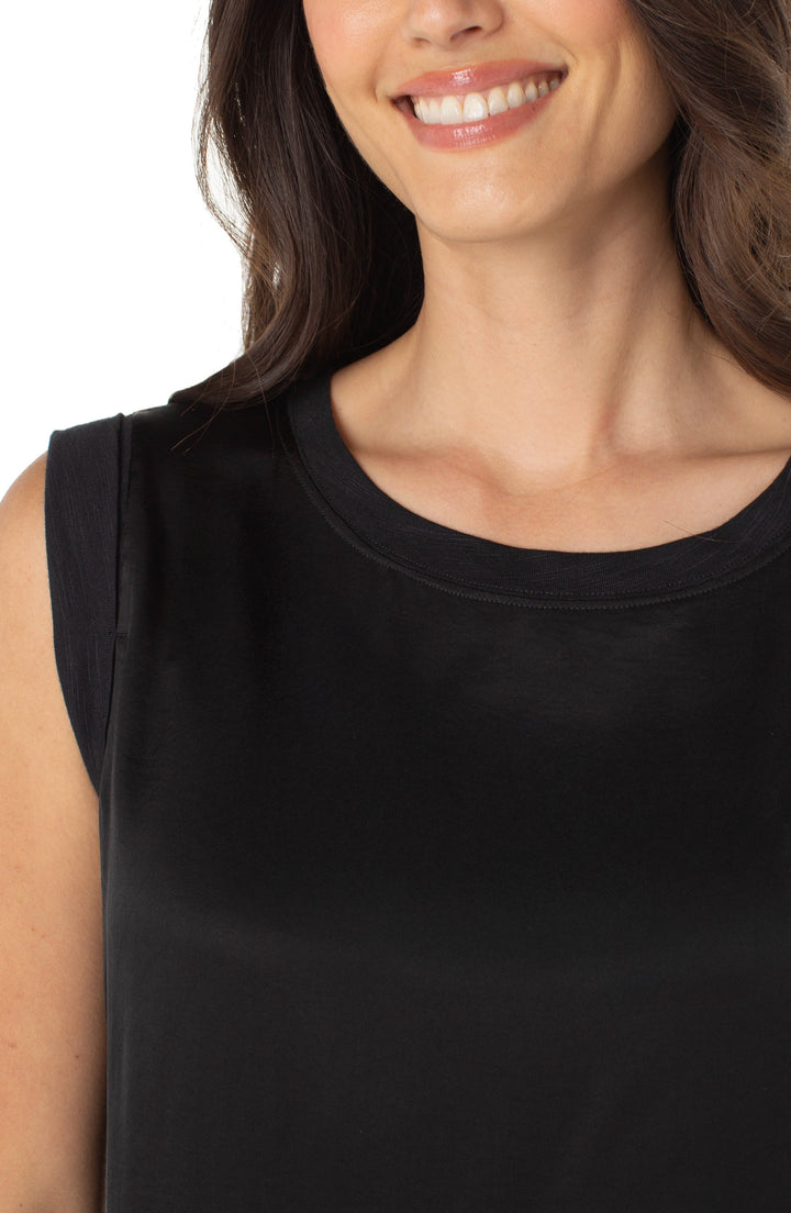 Sleeveless Woven To Knit Top in Black
