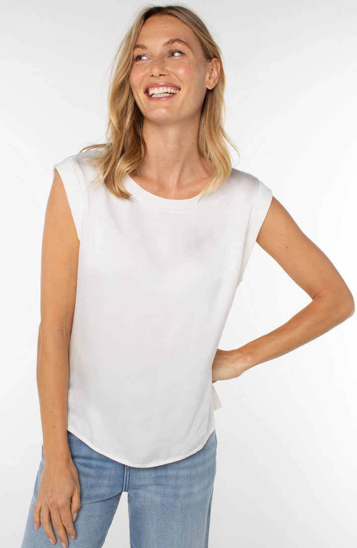 Sleeveless Woven To Knit Top in Whipped Cream