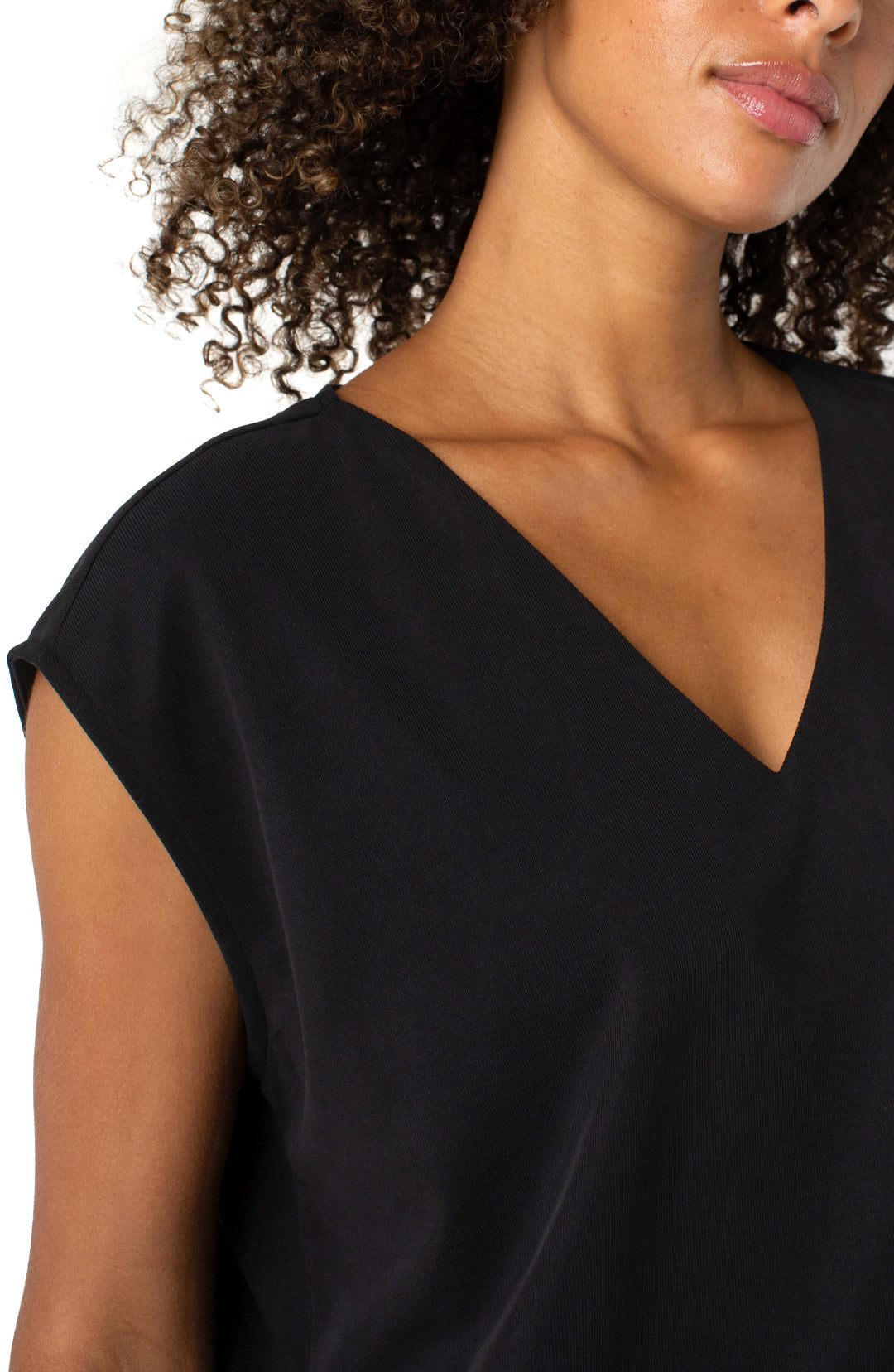 Dolman Sleeve V-neck Top in Black