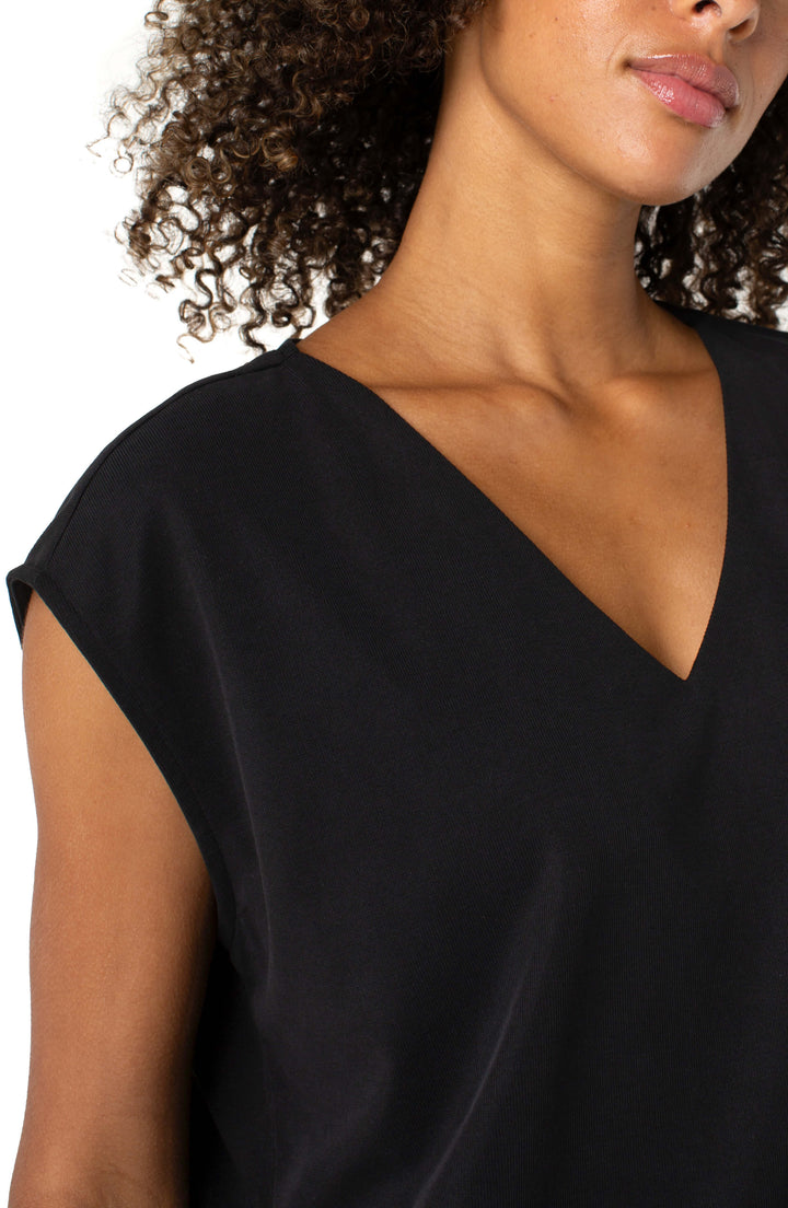 Dolman Sleeve V-neck Top in Black