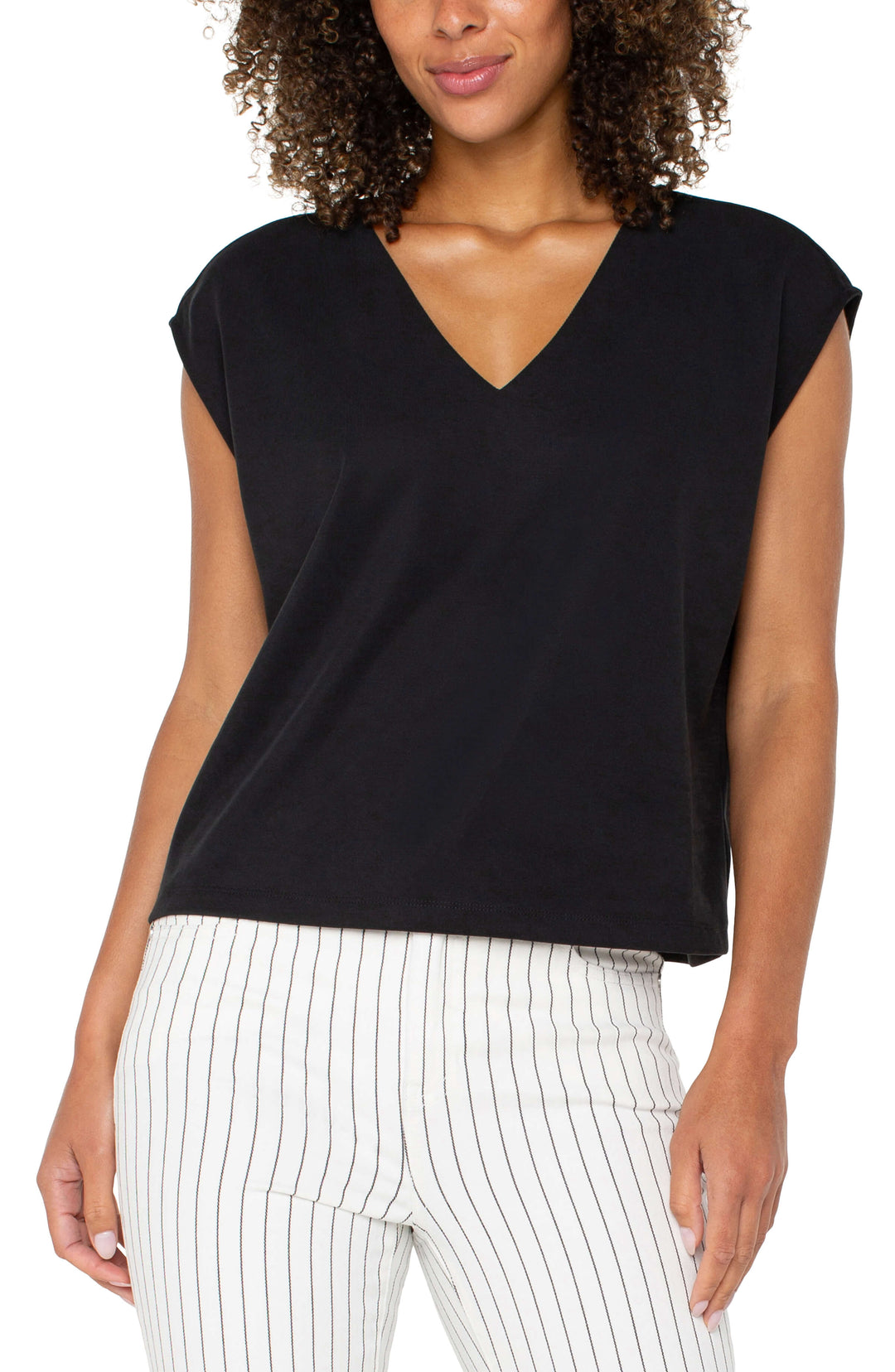 Dolman Sleeve V-neck Top in Black