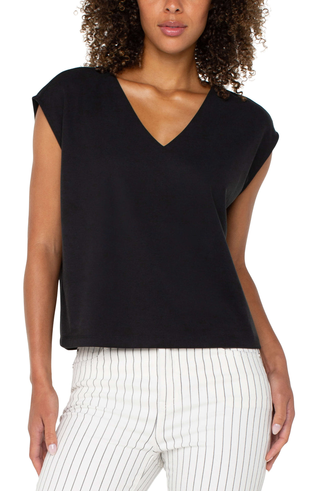 Dolman Sleeve V-neck Top in Black