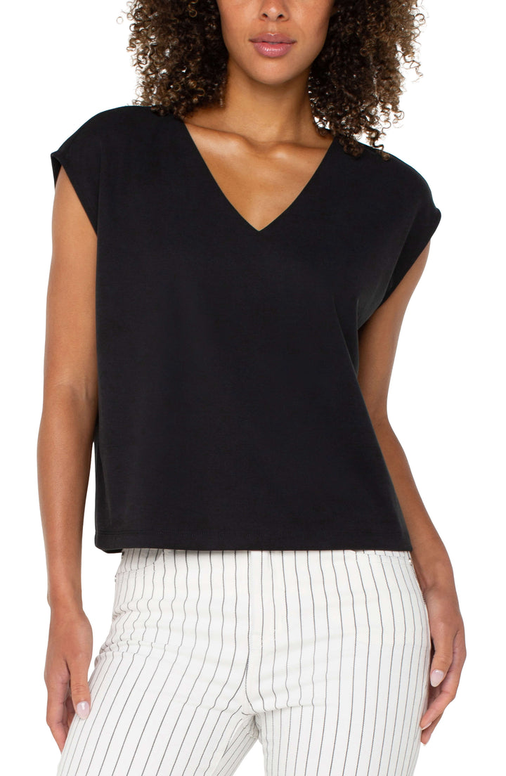 Dolman Sleeve V-neck Top in Black