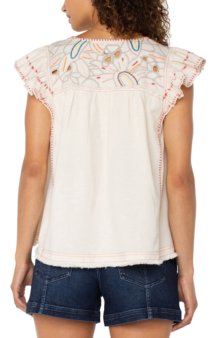 Flutter Sleeve V-neck Blouse in Bone