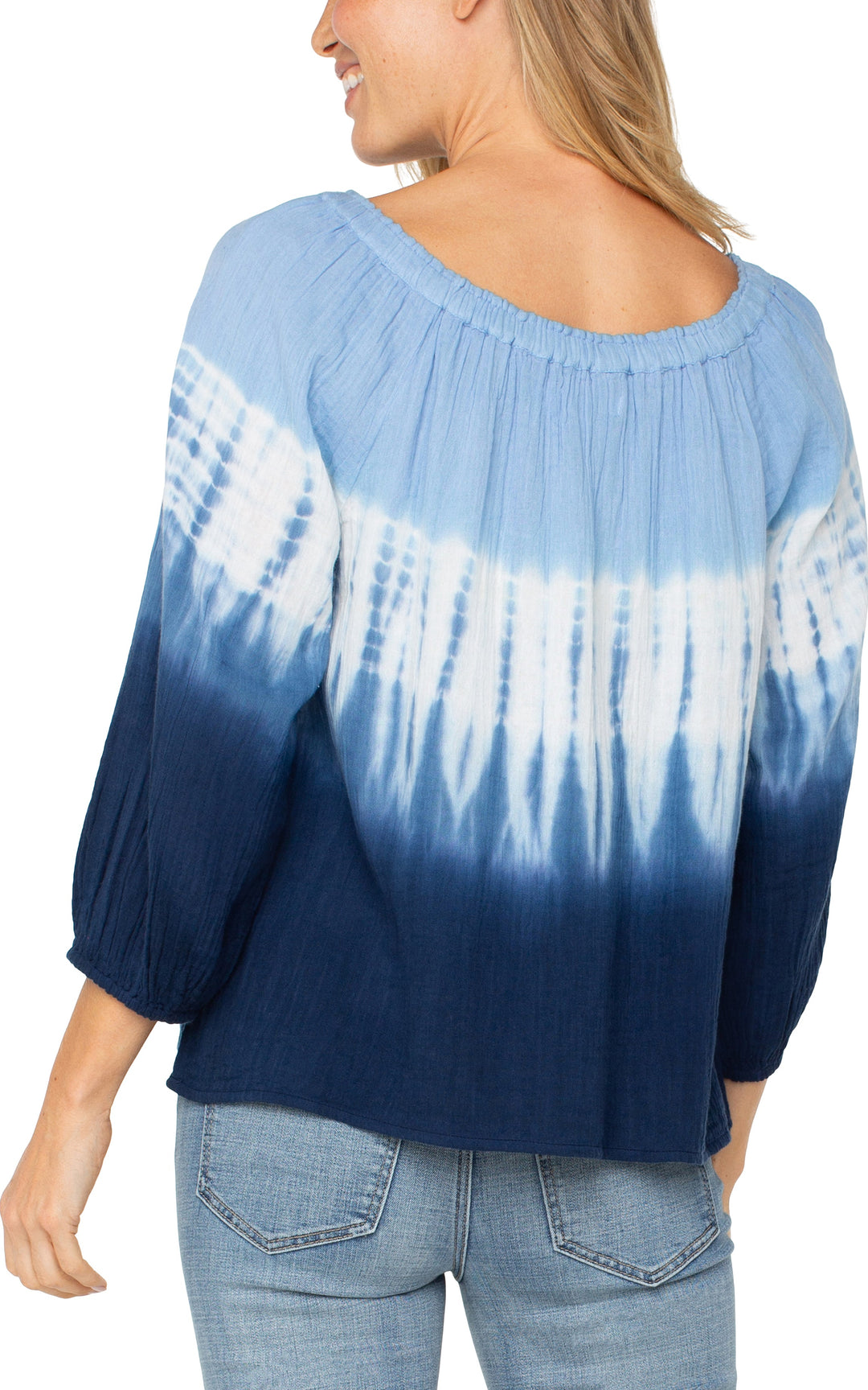 3/4 Sleeve Boat Neck Woven Top
