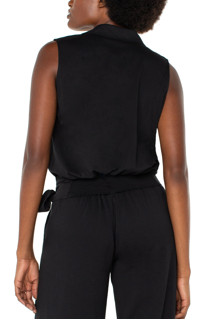 Surplice Top With Self Tie in Black