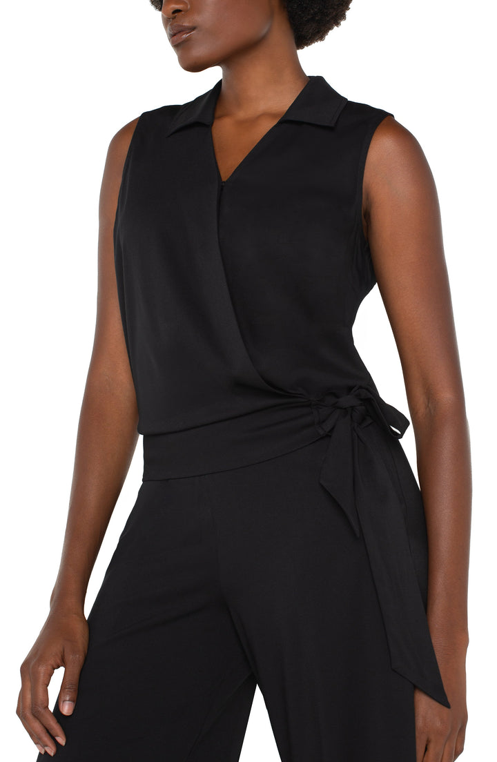 Surplice Top With Self Tie in Black