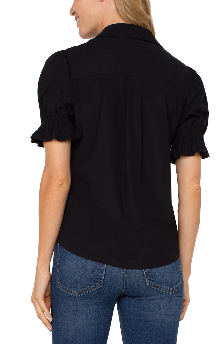 Snap Front Knit Shirt in Black