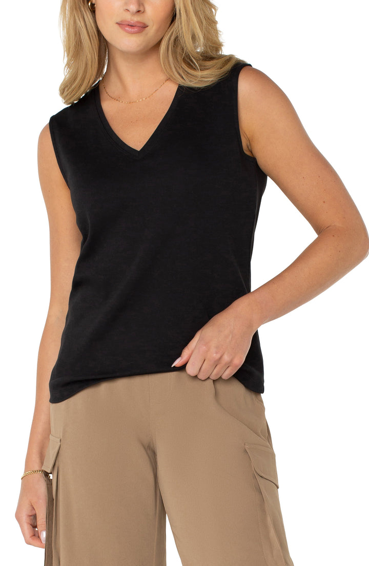 Sleeveless V Neck Knit Top in Black