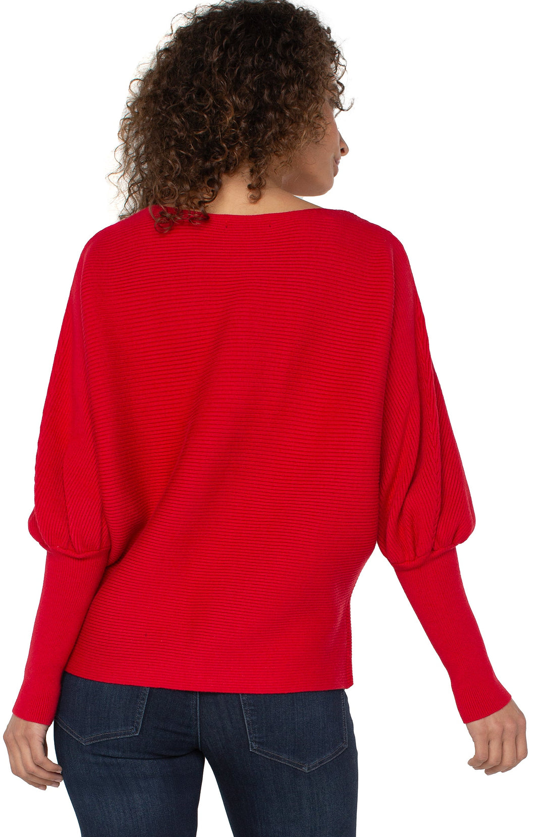 Long Sleeve Boat Neck Dolman Sweater in Tango Red