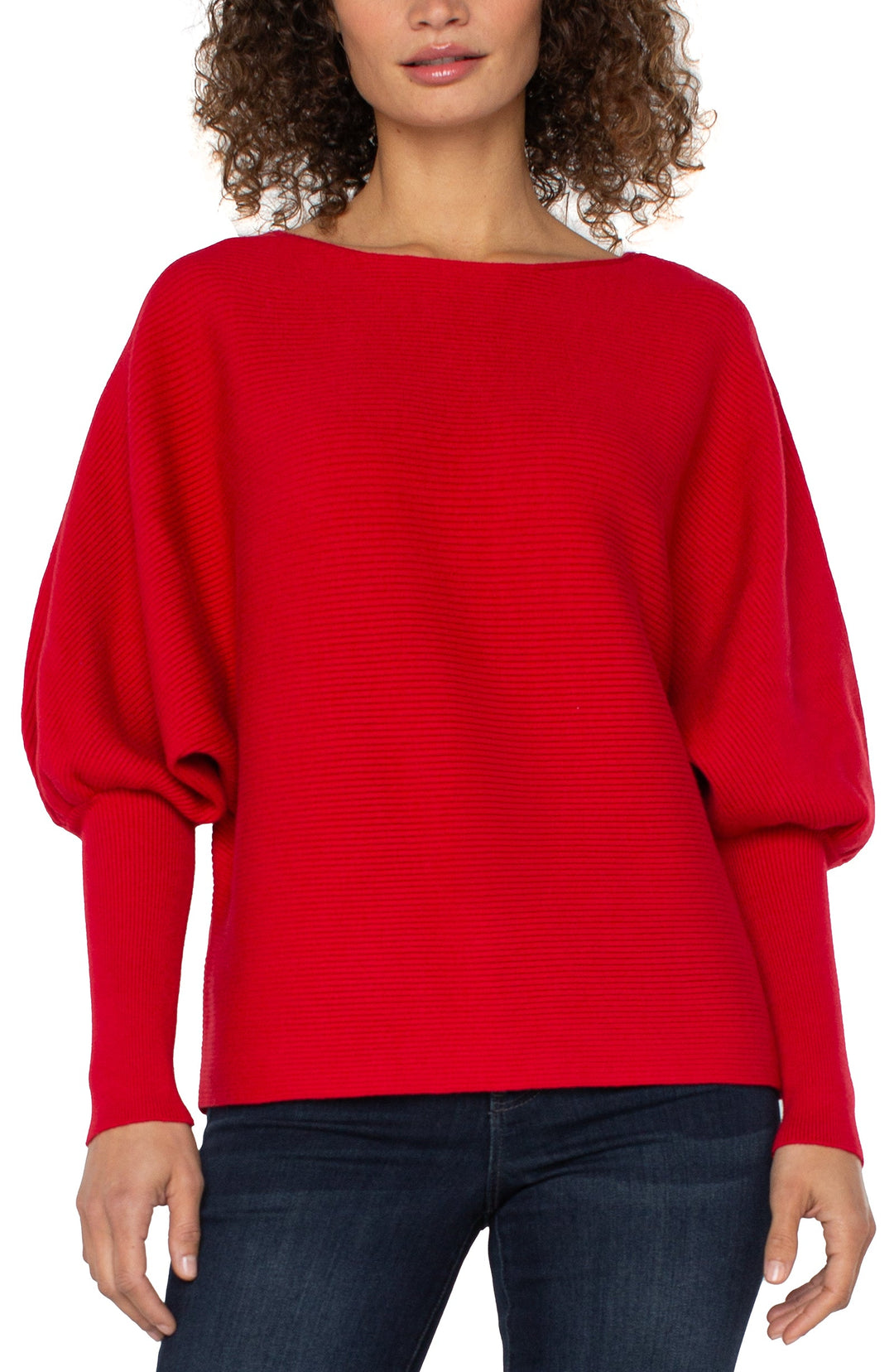 Long Sleeve Boat Neck Dolman Sweater in Tango Red