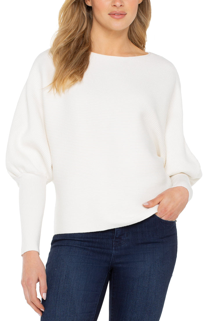Long Sleeve Boat Neck Dolman Sweater in Vintage White