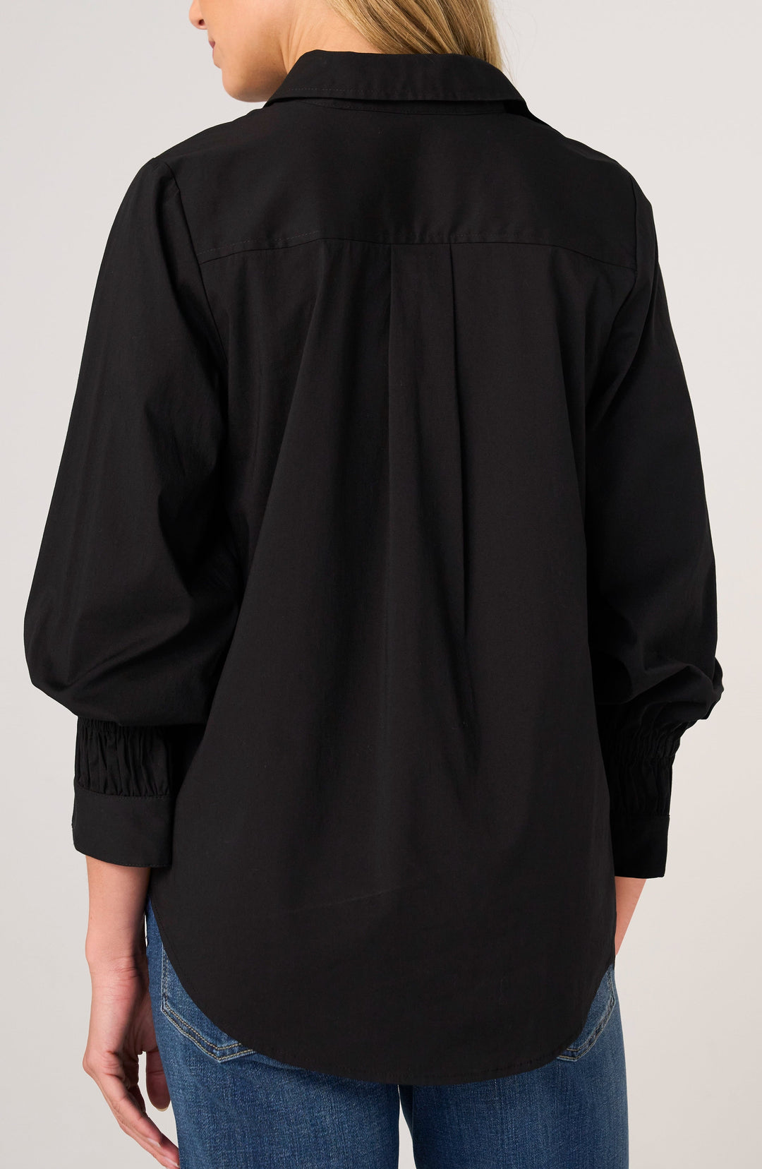 Adjustable Sleeve Button Front Woven Top in Black