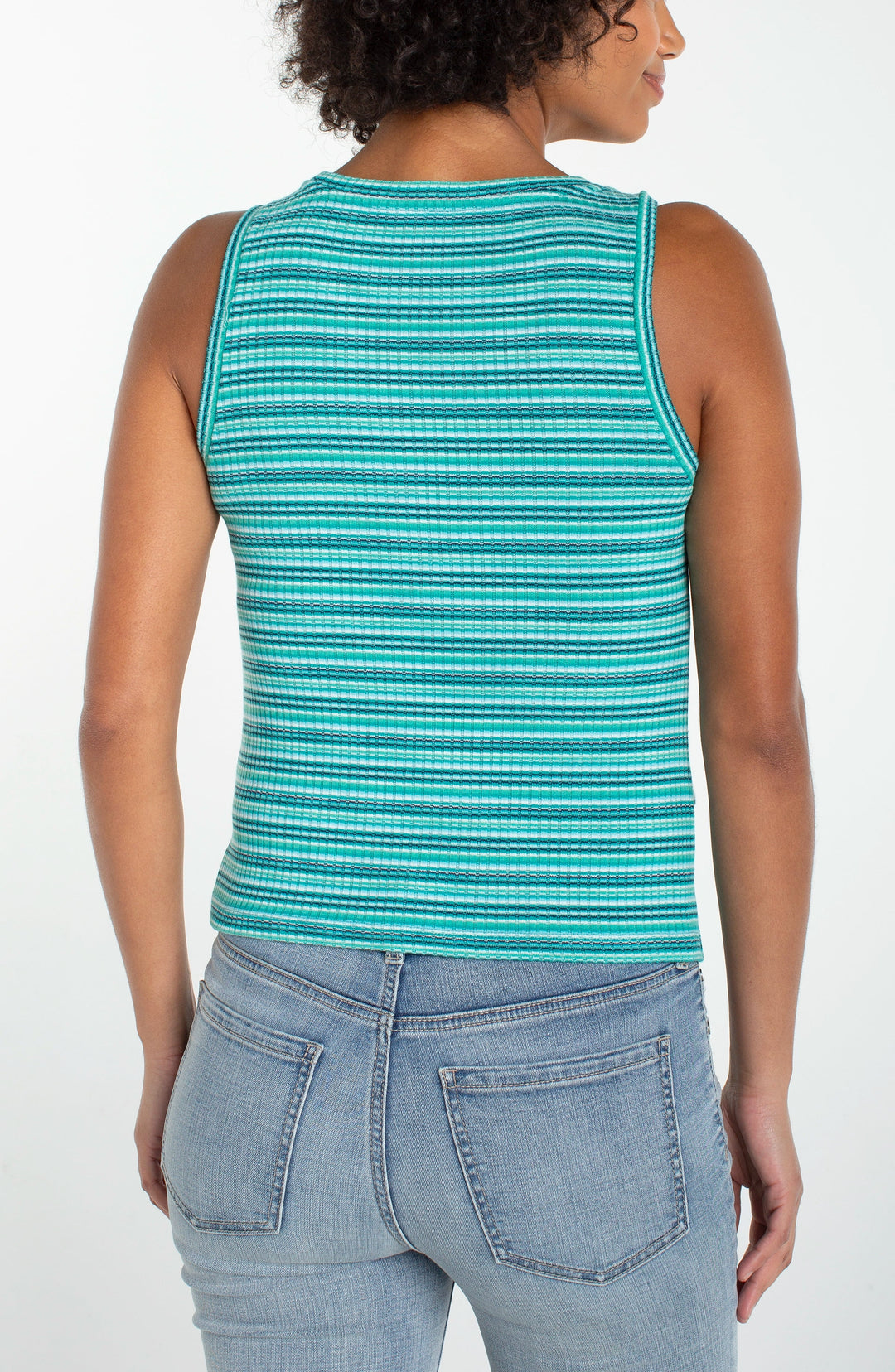Sleeveless Twist Front Knit Top in Lagoon Teal Multi