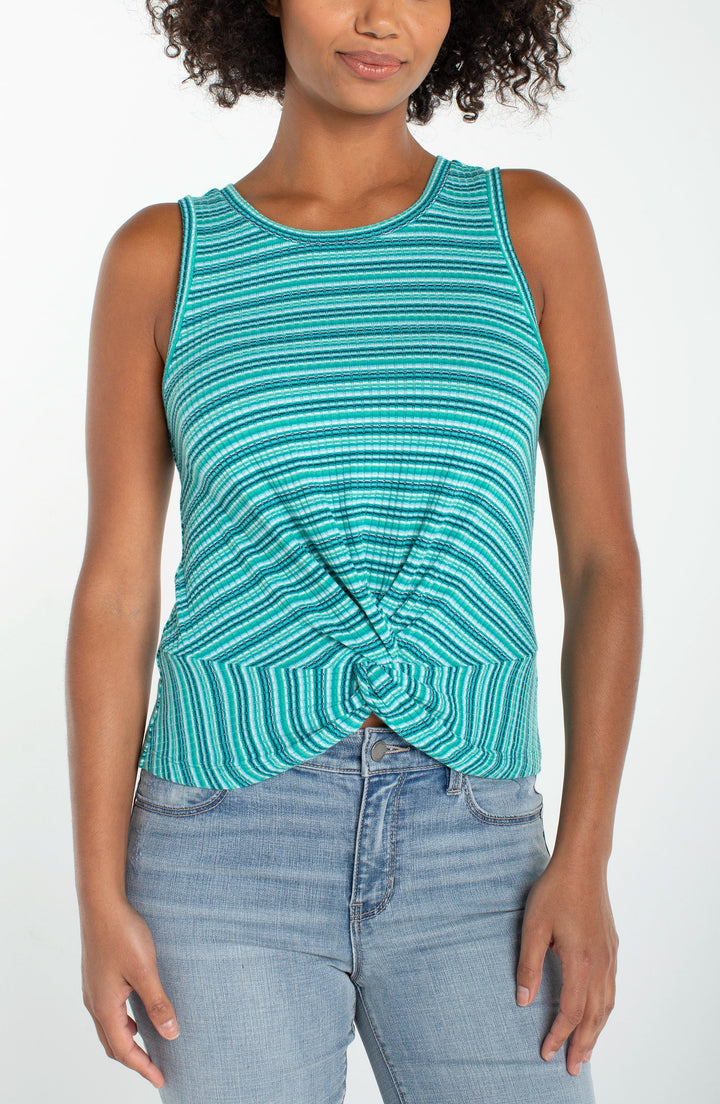 Sleeveless Twist Front Knit Top in Lagoon Teal Multi