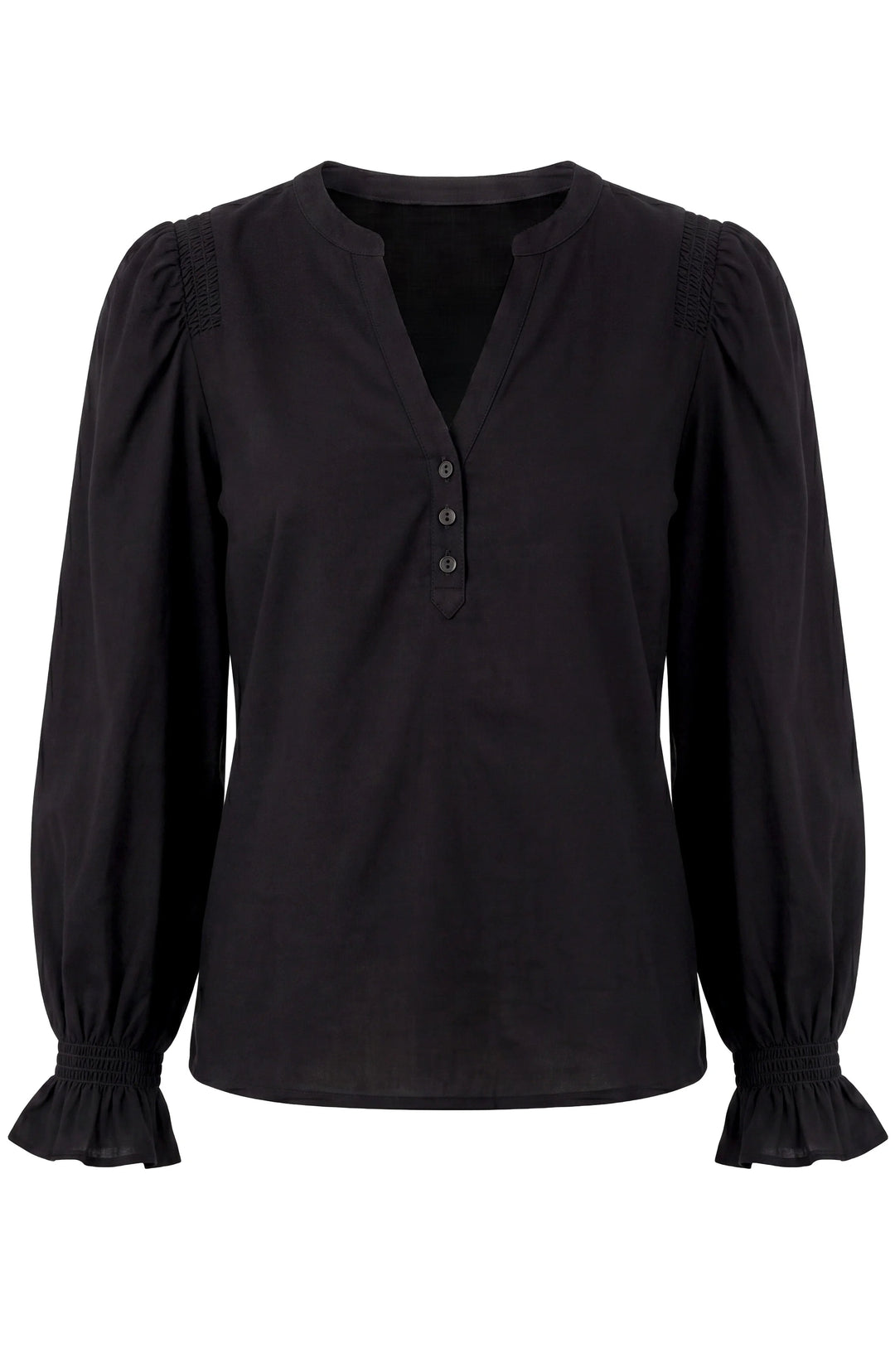 3/4 Sleeve Knit-To-Wove Top in Black