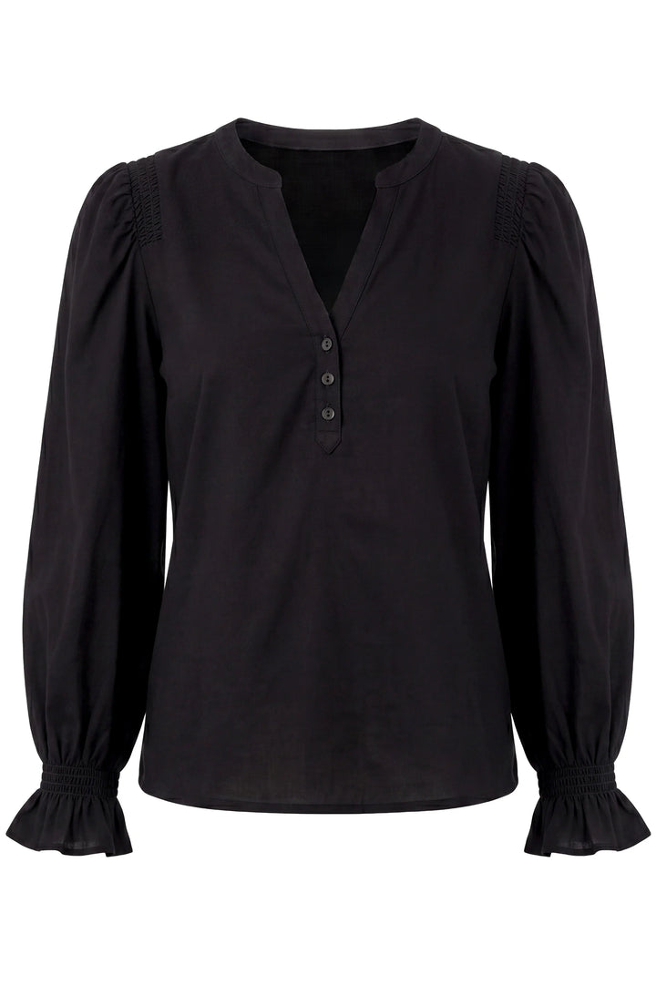 3/4 Sleeve Knit-To-Wove Top in Black