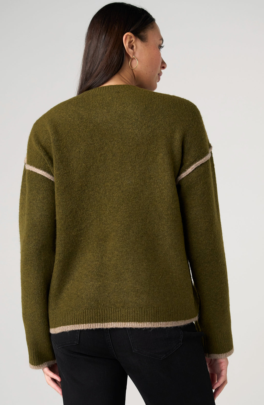 Long Sleeve Sweater W/ Tulip Hem in Olive Mushroom