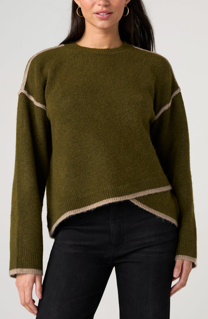 Long Sleeve Sweater W/ Tulip Hem in Olive Mushroom