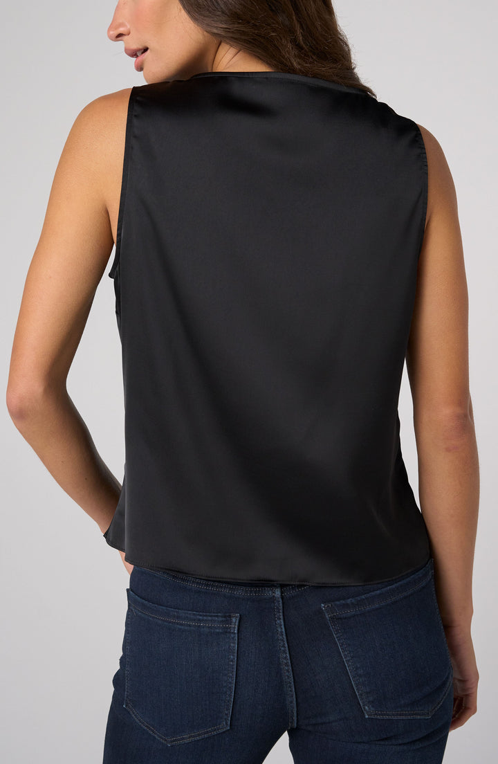 V-Neck Woven Lace Trim Tank in Black