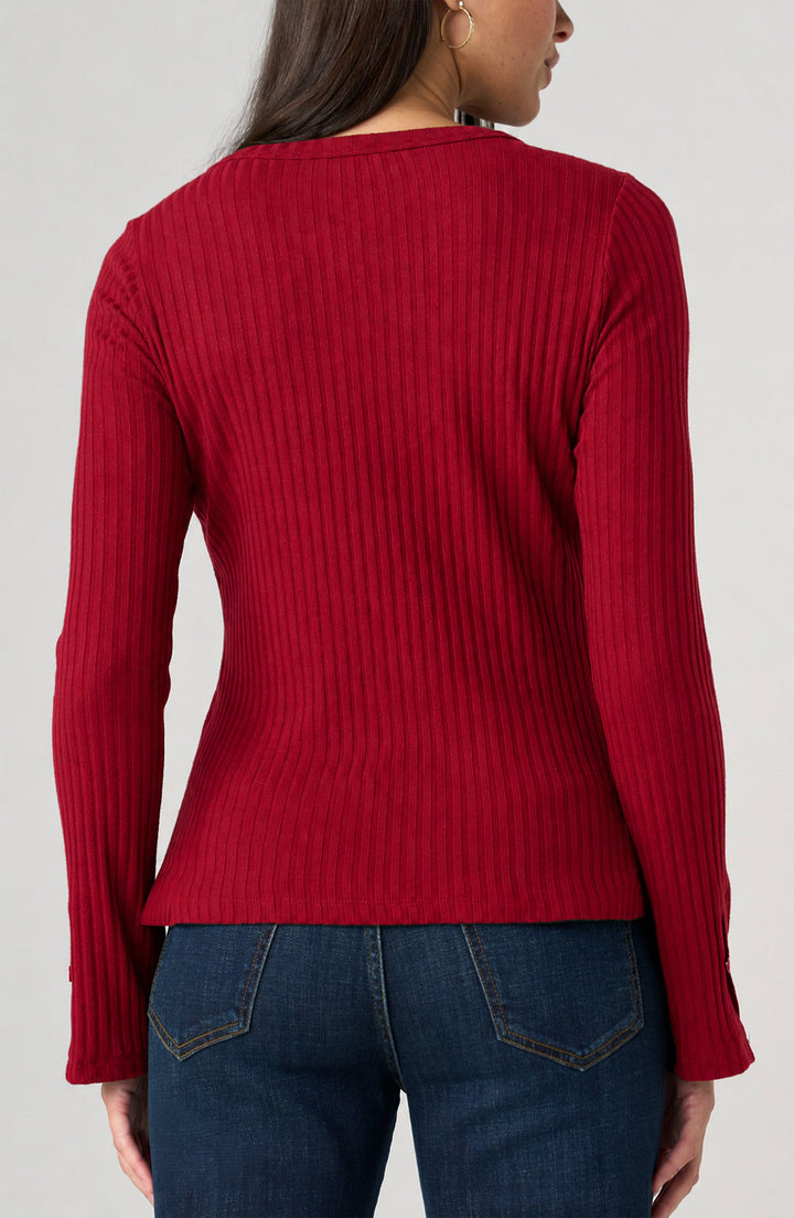 Long Sleeve Scoop Neck Knit Top in Deep Cranberry