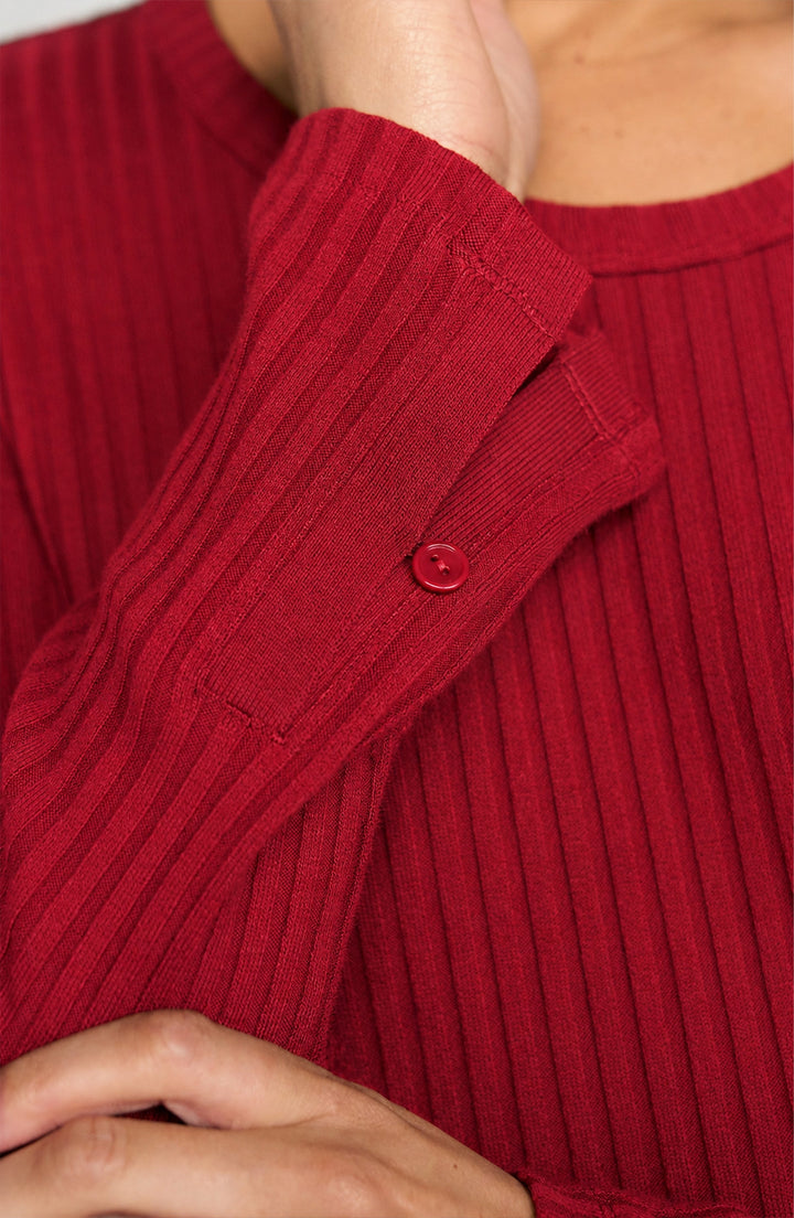 Long Sleeve Scoop Neck Knit Top in Deep Cranberry
