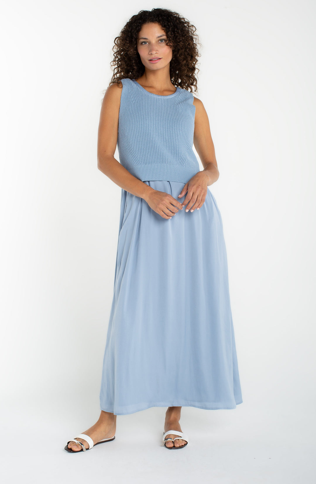 Sleeveless Tie Back Sweater Woven Dress