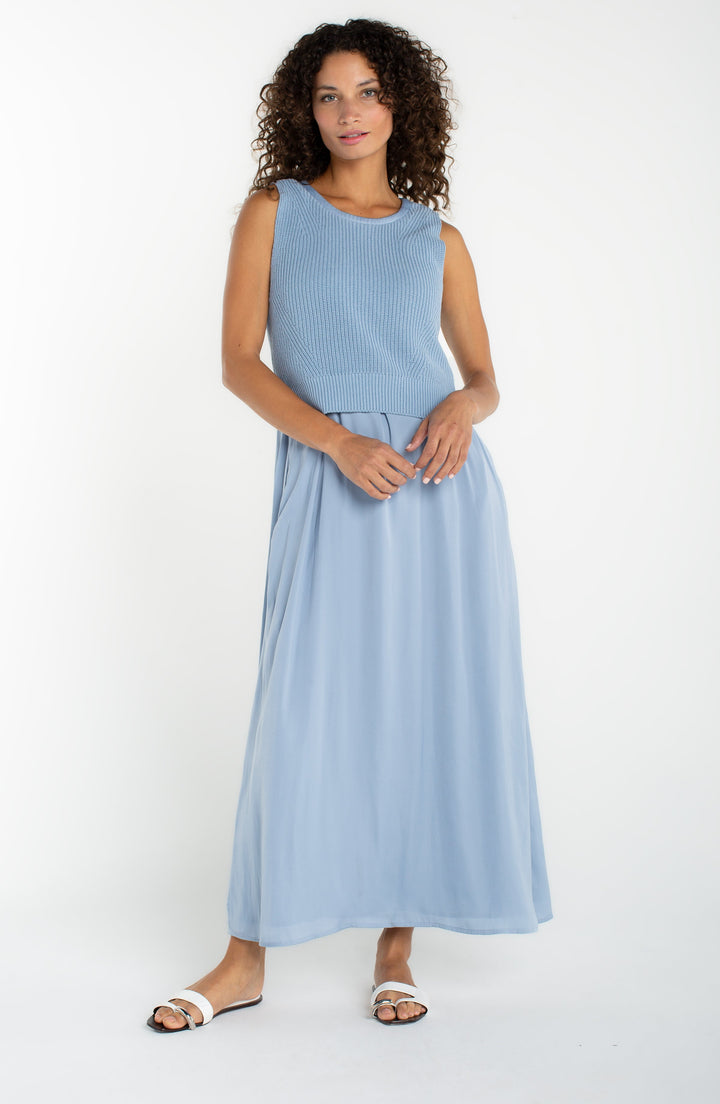 Sleeveless Tie Back Sweater Woven Dress