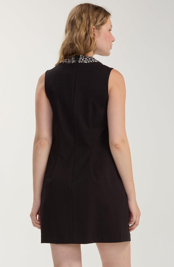 Sleeveless Dress W/ Embellished Collar in Black