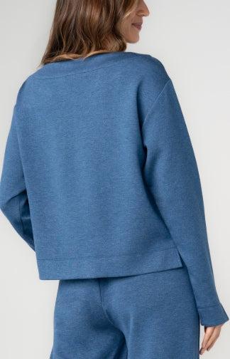 Long Sleeve Boat Neck Top in Heathered Navy