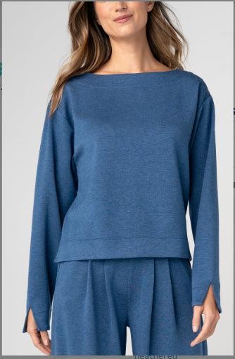 Long Sleeve Boat Neck Top in Heathered Navy