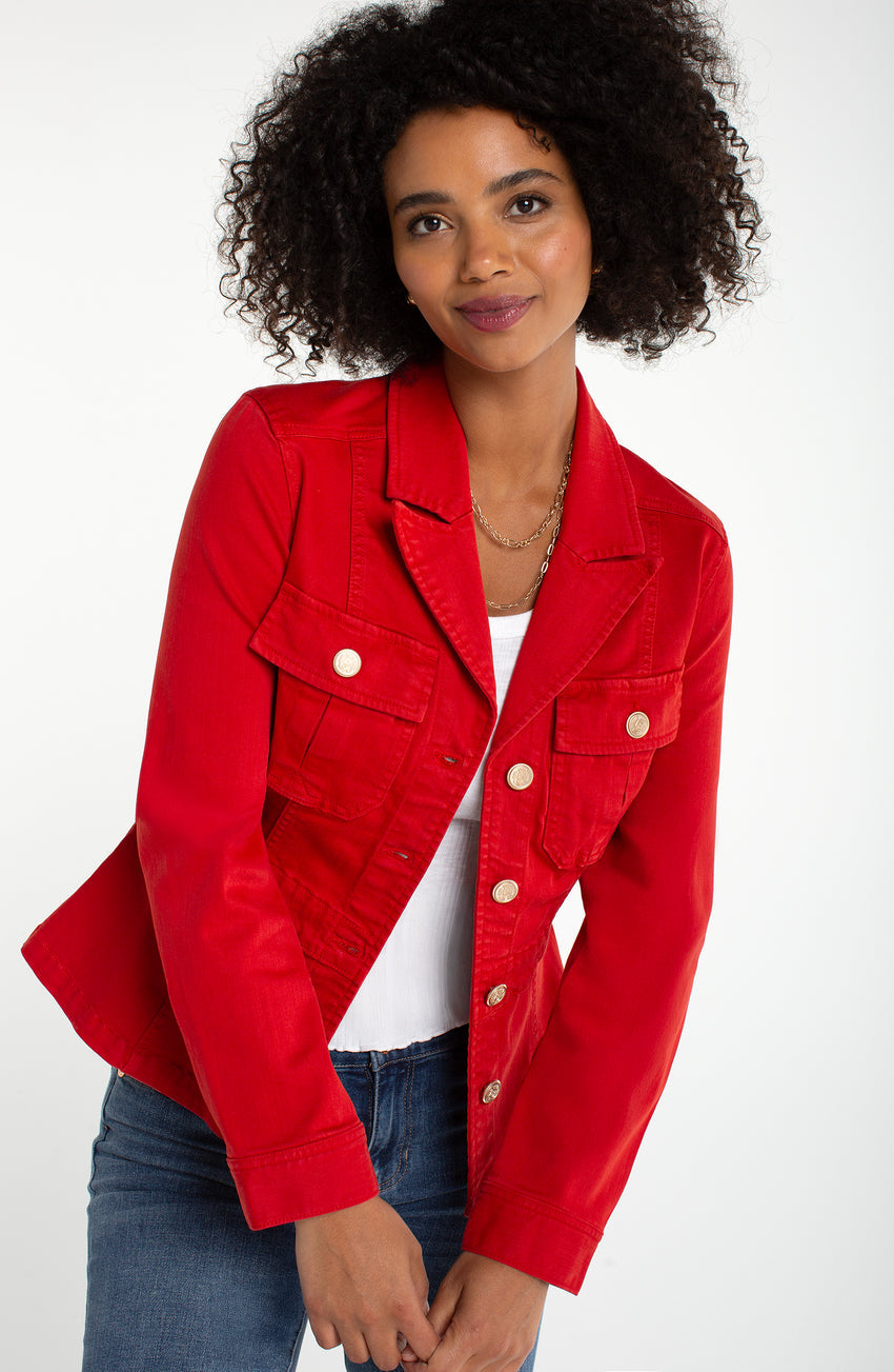Peplum Jacket with Tab Detail in Red