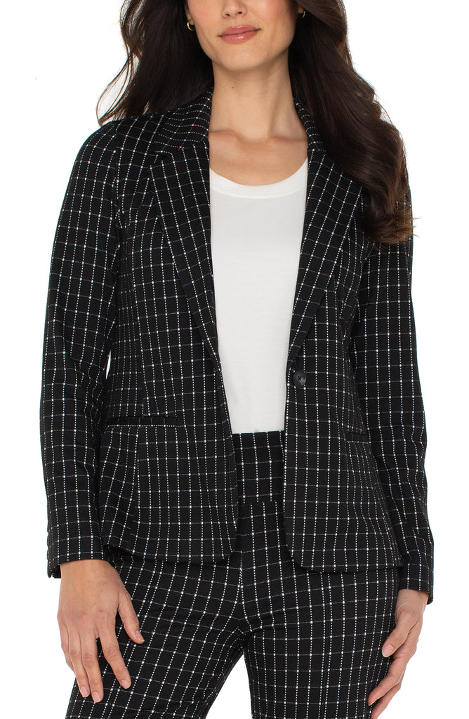 Windowpane Fitted Blazer in Black/White