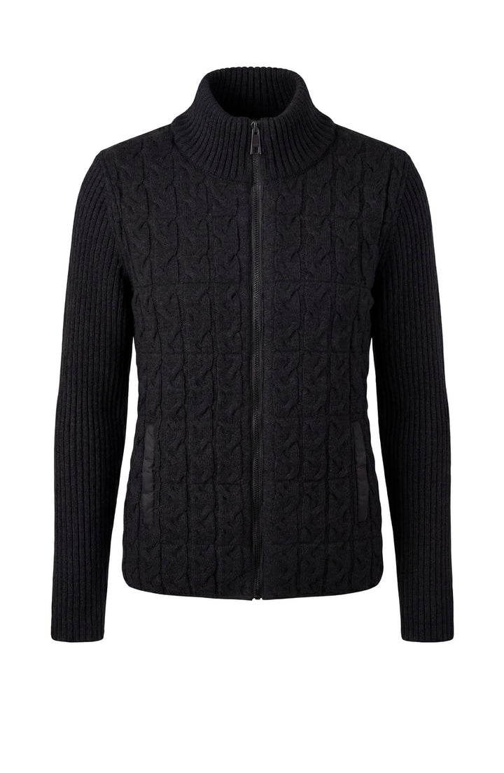 Long Sleeve Zip Front Quilted Sweater Jacket in Black