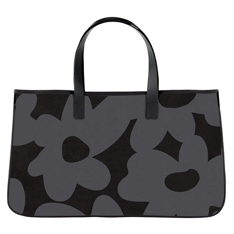 Black Canvas Pattern Tote - Flowers