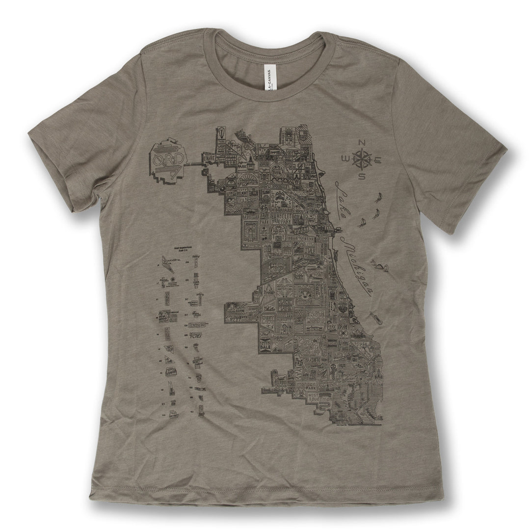 Chicago Neighborhood Map Tee in Heather Stone