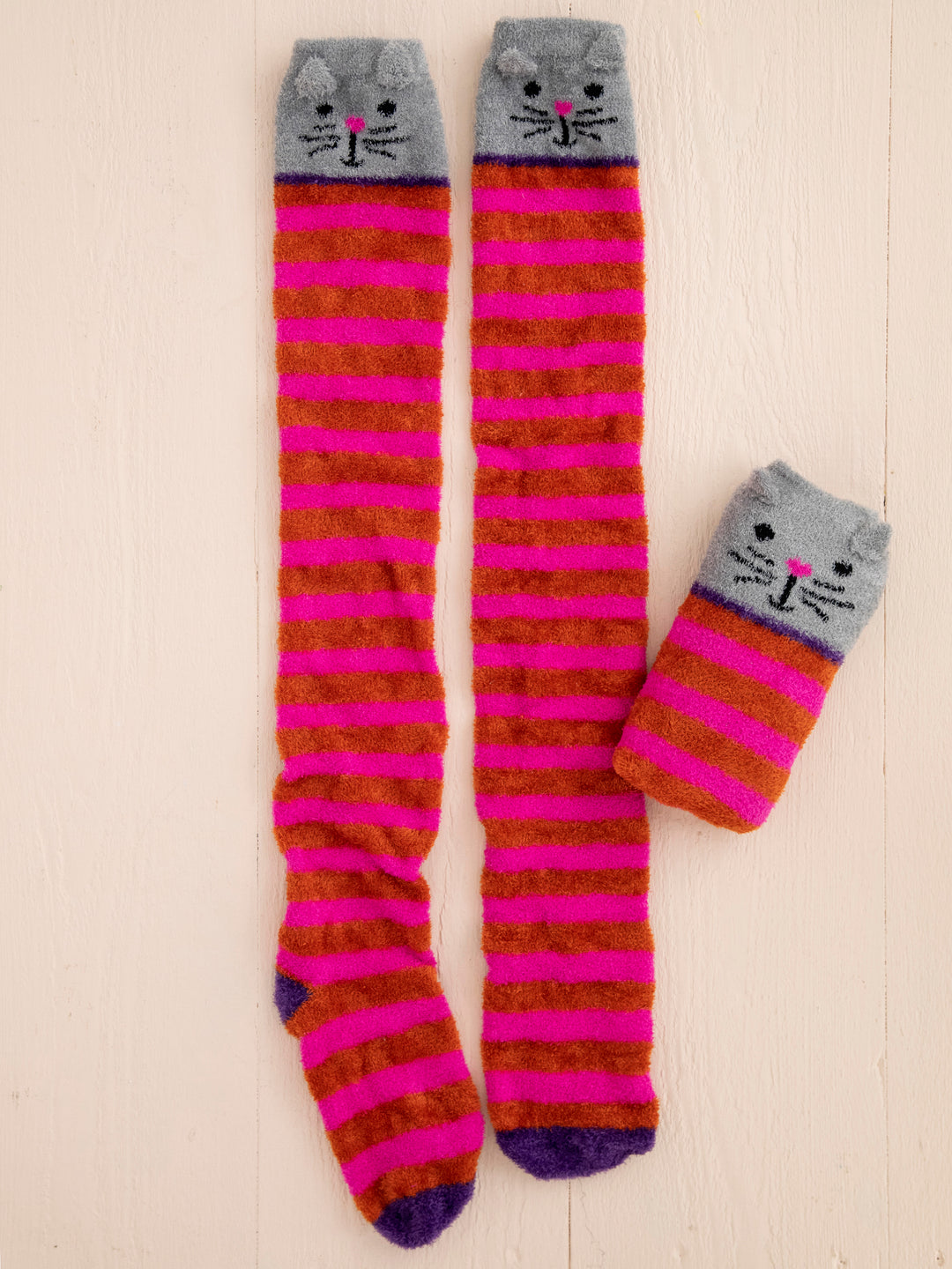 Over The Knee Cozy Socks - Grey Cat