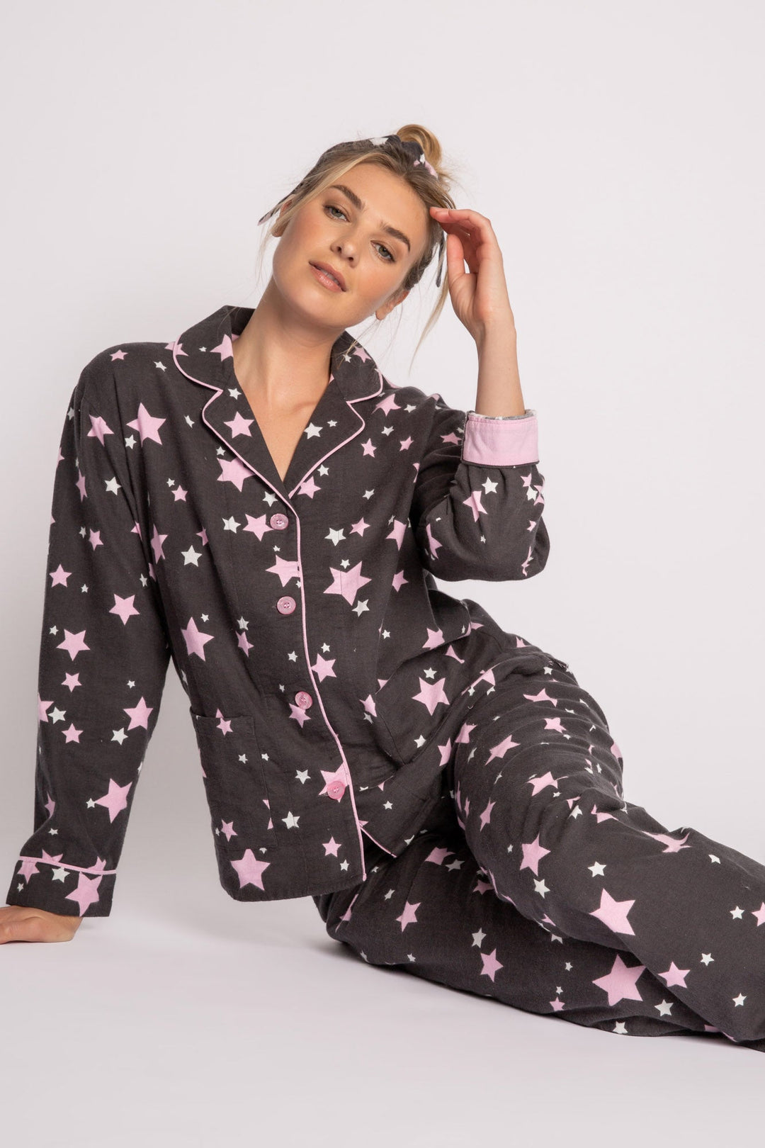 Flannel PJ Set - Stars in Charcoal