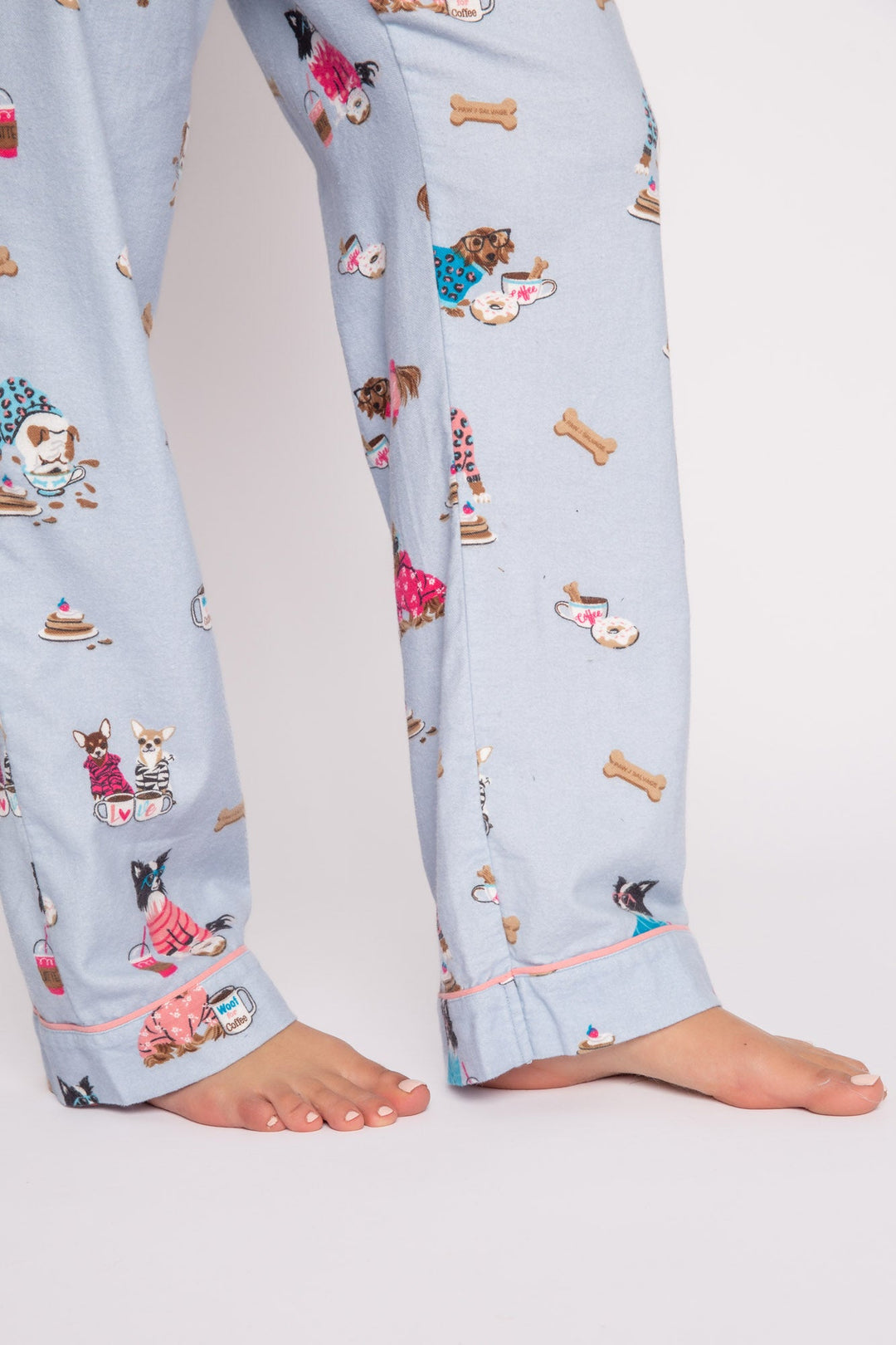 Flannel PJ Set - Coffee Dogs in Sky Blue