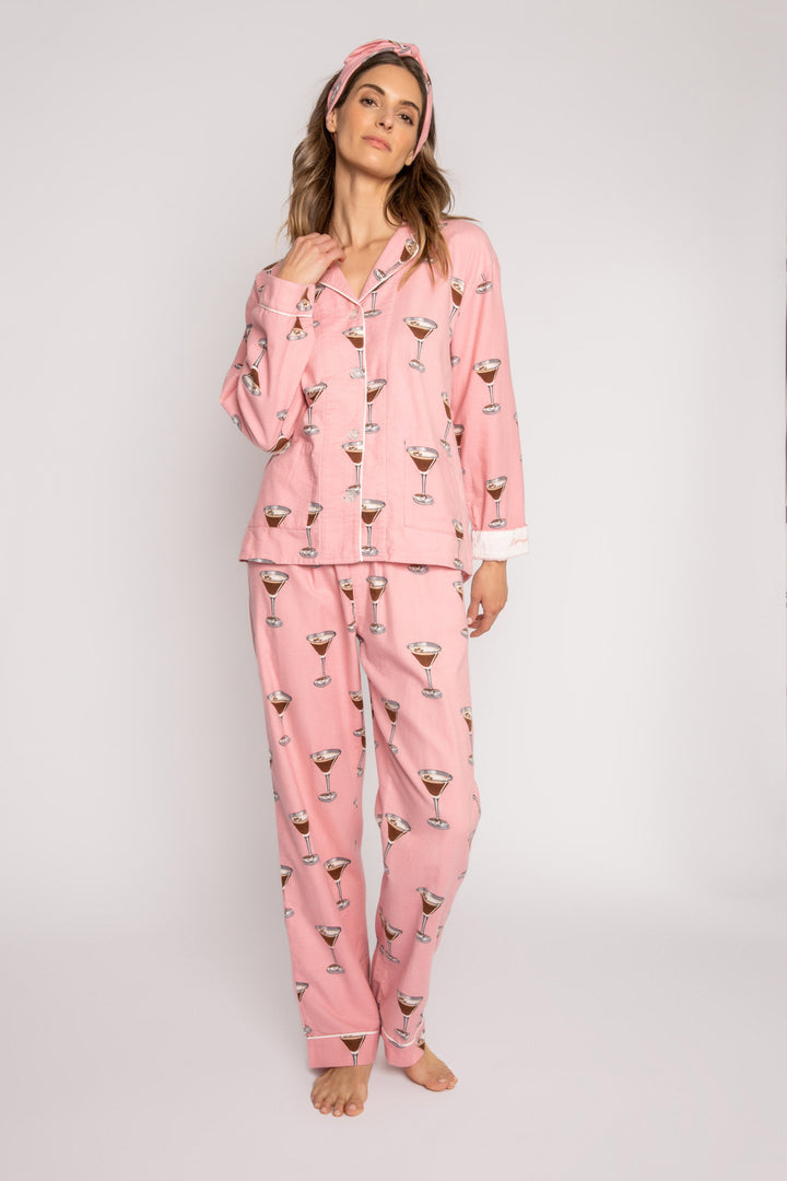 Flannel PJ Set - Espresso Martini in Vintage Pink