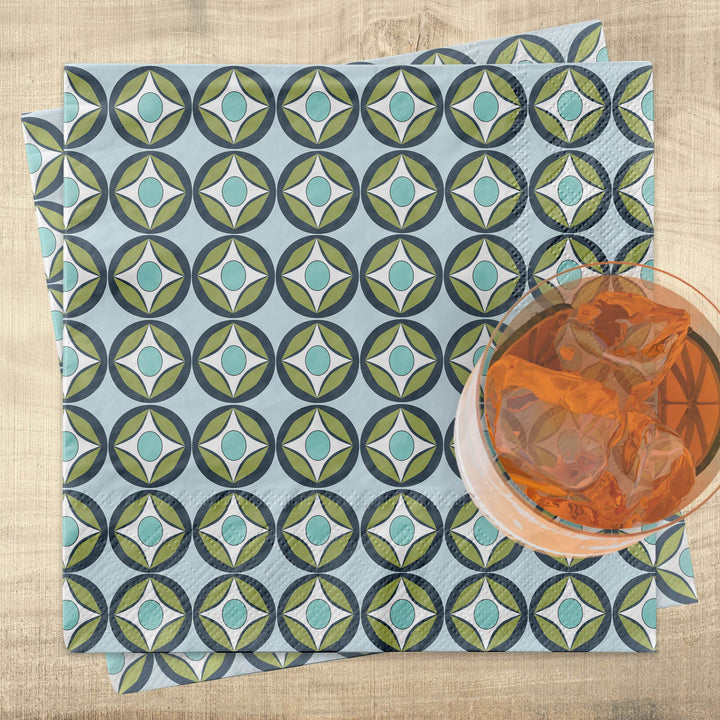 Blue Raindrop Circle Beverage Napkin